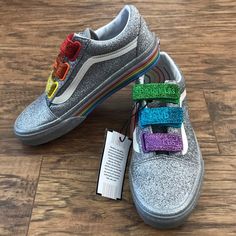 Nwt Vans Rainbow,Silver Glitter Old Skool X Flour Shop. Make Offer Silver Vans Low-top Sneakers, Silver Low-top Vans Sneakers, Silver Sneakers With Glitter Accents For Spring, Vans Rainbow, Shoes Vans, Women's Vans, Womens Vans, Old Skool, Vans Shoes