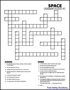 the space crossword puzzle is shown in black and white, with words below it