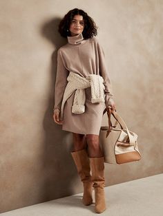 Dress Covers, Dress Layering, Blush Sweater, Wool Knitted Dress, Sweater Dress Oversized, Sweater Dress Outfit, Life Vision, Dress Modest, Turtleneck Dress