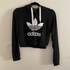 New Without Tags. Size Xs. Adidas Black Hoodie For Spring, Adidas Crew Neck Tops With Drawstring Hood, Trendy Adidas Hooded Sweatshirt, Trendy Adidas Long Sleeve Hoodie, Adidas Tops With Drawstring Hood And Crew Neck, Adidas Hoodie For Fall, Adidas Fall Hoodie Top, Adidas Hooded Athleisure Top, Adidas Athleisure Hooded Top