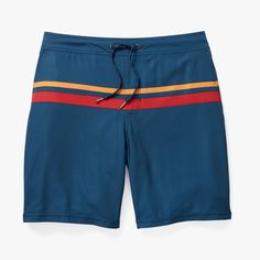 With the look of an 8-inch or 10-inch inseam board short, the Ozone is our most technical style designed for high-intensity activities. No matter how rough the surf or rigorous the workout, this high-performance hybrid short with a streamline silhouette moves with you. Special details, such as durable, quick-drying fabric with 4-way stretch, an aerated back waistband, and a supportive BreezeKnit liner, go above and beyond. Available in two inseams.. 88% Recycled Plastic Bottles, 12% Spandex;  8" Resort Wear Beach, Man Swimming, No Matter How, Navy Floral, Dark Denim, Keep Up, Grey Stripes, Resort Wear, Board Shorts