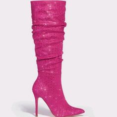 Pinkrhinestone Decor Point Toe Stiletto Heeled Slouchy Boots Side Zipper Knee Boots Upper Material: Sudette Lining Material: Fabric Insole Material: Pu Leather Outsole Material: Pvc High Heel Rhinestone Boots For Cocktail, Cocktail High Heel Boots With Rhinestones, Glamorous Party Boots With Rhinestones, Embellished Pink Boots For Evening, Fitted Sparkling Boots For Evening, Embellished Pink Evening Boots, Glamorous Rhinestone Party Boots, Glamorous Rhinestone Cocktail Boots, Elegant Sparkling Fitted Boots