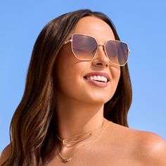 The always-cool aviator takes it up a few notches with the Maverick. These new modern classics use chic square lenses and super sleek contemporary frames to take the retro fave into the future for an always on-trend wardrobe staple. Gradient Sunglasses, Contemporary Frames, Into The Future, Modern Classic, Wardrobe Staples, The Future, Lenses, Sleek, Rose Gold