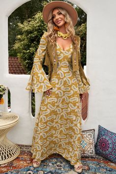 Yellow Bohemian V Neck Bell Sleeves Paisley Print Maxi Dress Patterned Bohemian Maxi Dress For Spring, Bohemian Patterned Maxi Dress For Spring, Bohemian Paisley Print Patterned Maxi Dress, Fall Boho Print Hippie Maxi Dress, Fall Hippie Boho Print Maxi Dress, Fall Hippie Maxi Dress With Boho Print, Bohemian Printed Maxi Dress For Fall, Long Sleeve Bohemian Dress With Paisley Print, Bohemian Spring Dresses With Paisley Print