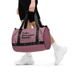 Amp up your workout gear in our classic gym bag reimagined and hold your head high as you stand Above the Crowd. Made from 100% polyester and sturdy, water-resistant fabric, this bag is fun meets function. And it’s got pockets! • 100% polyester• Fabric weight: 9.91 oz/yd² (336 g/m²) Capacity 7.93 Gal, Max weight: 55lbs• Water-resistant and durable • Sturdy fabric with fusible backing to add firmness • T-piping for stability • Dual padded handles • Inside pocket for valuablesThis product is made Pink Nylon Duffle Bag For Gym, Sporty Pink Duffle Bag For Sports, Sporty Nylon Bags For Training, Sporty Nylon Training Bag, Pink Nylon Gym Bag, Functional Pink Gym Bag For Sports, Casual Nylon Gym Bag For Workout, Functional Pink Bags For Streetwear, Water Resistant Fabric