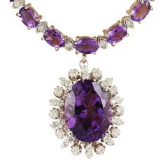 Stamped: 14KTotal Necklace Weight: 28.2 GramsNecklace Length: 18 InchesCenter Amethyst Weight: 9.12 Carat (16.00x12.00 Millimeters)Side Amethyst Weight: 26.00 Carat (6.00x4.00 Millimeters) Diamond Weight: 2.40 Carat (F-G Color, VS2-SI1 Clarity) Face Measures: 23.00x19.60 Millimeter SKU: [600424] 14k White Gold Diamond Necklace, White Gold Diamond Necklace, Gold Diamond Necklace, White Gold Necklaces, White Gold Diamonds, Diamond White, Gold Diamond, Jewelry Necklace Pendant, Diamond Necklace