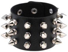 Rock Style Rivets Bracelets For Party, Black Punk Wristband For Concert, Punk Style Leather Bracelet With Rivets, Rock Style Black Wristband For Parties, Punk Style Studded Leather Bracelet For Festivals, Punk Leather Bracelet With Rivets, Edgy Leather Bracelet For Party, Punk Leather Bracelet With Studs For Festivals, Black Rock Style Leather Bracelet For Party