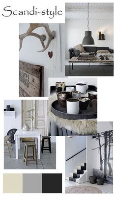 a collage of photos with various furniture and decor items in black, white, gray, and grey colors