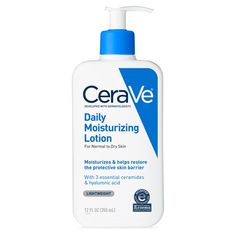 For Normal to Dry Skin. Moisturizes & Helps Restore the Protective Skin Barrier. With 3 Essential Coramides & Hyaluronic Acid. Lightweight. Fragrance Free. Developed with dermatologists, CeraVe Daily Moisturizing Lotion has a unique, lightweight formula that provides 24-hour hydration.  Key Ingredients:. Ceramides 1, 3, 6-II - help restore the protective skin barrier. Hyaluronic Acid - helps retain skin's natural moisture. Benefits:. Oil-free. Non-comedogenic. Fragrance-free. Gentle Cerave Moisturizer, Cerave Daily Moisturizing Lotion, Cerave Moisturizing Lotion, Dry Skin Body Lotion, Daily Moisturizing Lotion, Best Lotion, Lotion For Dry Skin, Moisturizer For Oily Skin, Moisturizing Lotion