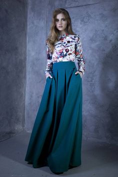 "Blue green maxi long skirts with side pockets and pleats. ➤ Features > Skirt length: 120cm (47,25'') including belt 8 (3,1\") > Long ankle length skirt > Wide waistband > Lining > Pleats at front and back > High waistline ➤ Sizing My Size Guide in FAQ section below will help you define the perfect size match. The item can also be made according to your measurements - just message them to me. ➤ Delivery Your item is made-to-order and will be ready within 2-7 days. Average deliv Bridesmaid Skirt, Maxi Frocks, Tall Skirt, Bridesmaid Skirts, Full Maxi Skirt, Long Maxi Skirt, Ankle Length Skirt, Stylish Skirts, Women Skirt