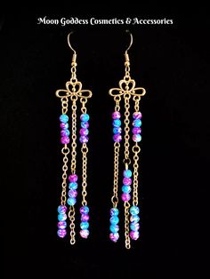 Goddess Gaea Earrings | eBay Long Photos, Blue And Lavender, The Titans, Wire Jewelry Designs, Earrings Inspiration, First Humans, Handmade Jewelry Diy, Beaded Dangle Earrings, Wire Earrings