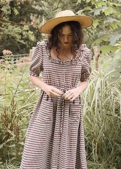 Abighaile Dress Quaint Cottage, Fallen Leaves, Midi Wrap Dress, Traditional Fashion, Dress Measurements, Gingham Dress, My Childhood, Gingham Check, Puffed Sleeves