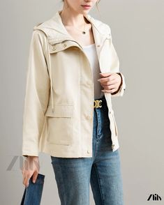 Zlily - Stylish Hooded Jacket with Unique Design Solid Spring Parka With Pockets, Spring Parka With Pockets, Hooded Cotton Outerwear For Spring, Hooded Khaki Parka For Spring, Khaki Spring Parka, Long Sleeve Khaki Parka For Spring, Khaki Long Sleeve Parka For Spring, Khaki Long Sleeve Spring Parka, Spring Cotton Hooded Jacket