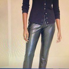 These Do Run Large, Brand New, Tags Attached. Button-up Office Pants, Fitted Casual Leather Pants With Button Closure, Casual Pants With Button Closure For Night Out, Fitted Black Button-up Bottoms, Black Button-up Bottoms For Fall, Chic Button-up Bottoms For Night Out, Fitted Button-up Pants For Fall, Chic Fitted Button-up Pants, Elegant Button-up Bottoms For Fall