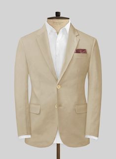 To look your smartest even on those hot days, all you need is to invest in our Sand Feather Cotton Canvas Stretch Suit. Crafted from cotton and lycra blend, the suit can be worn whenever you are ready to kick your stylish charm up a notch with great enthusiasm. Wear it at a wedding party or any special occasion.   Look Includes  Sand Feather Cotton Canvas Stretch Fabric  Two Button Jacket Style  Notch Lapel  Corozo Beige Buttons  Single Vent  Three Cuff Buttons  Two Welted Back Pockets on Trouse Button Jacket, Hot Days, Jacket Buttons, Jacket Style, All You Need Is, A Wedding, Stretch Fabric, Cotton Canvas, To Look