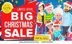 big christmas sale banner with family and presents