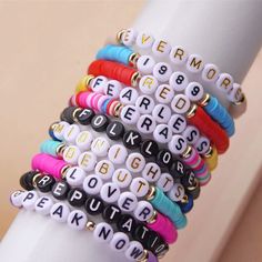 Friendship Bracelets Size:18cm(7 inches） Product Details -Quality: 100% Brand New Packing: 11 bracelets Production time of bracelet: 1-3 days Delivery time: around 3-5 days Swiftie Bracelet, Boho Style Bracelets, Music Collection, Taylor Swift Album, Mens Beaded Bracelets, Letter Beads