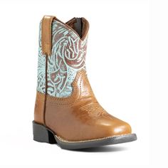 Ariat Lil Stomper Round up Brown A441003502 Dress your little one in authentic Western style with the Ariat Lil' Stompers Toddler Boots. Crafted from 100% leather, these adorable boots offer the perfect combination of comfort, durability, and fashion. Featuring a striking turquoise design on top and a convenient side zipper for easy on and off, these boots are a must-have for your toddler's wardrobe. Key Features: Round Up Style: Classic Western look perfect for any little cowgirl. High-Quality Turquoise Design, Toddler Boots, Western Look, Family Outing, Mens Shoes Boots, The Ranch, Round Up, Style Classic, Western Style