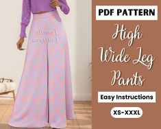 Upgrade your wardrobe with our stylish Palazzo Pants Pattern featuring a side zip, waistband, and no pockets. This easy-to-follow PDF sewing pattern is perfect for creating your own pair of high-waisted, wide-leg trousers that are both comfortable and chic. Say goodbye to ill-fitting store-bought pants and hello to custom-made perfection with our women's pants pattern. With this easy pants pattern, you'll be able to sew up a trendy pair of wide-leg pants in no time. Don't miss out on this opport Palazzo Pants Pattern, Silk Palazzo Pants, Pattern Wide Leg Pants, Wide Leg Pants Pattern, Women Pants Pattern, Pants Sewing, High Waisted Wide Leg Pants, Pants Sewing Pattern, Boho Pants