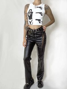 𝔇𝔢𝔱𝔞𝔦𝔩𝔰: Style: Goth, Darkwear, PunkMaterial: Pu Leather These snake dance leather pants are perfect to flatter your body and add drama to your look. It's versatile to match your dark wardrobe and fits your body very well. Enjoy free shipping with a purchase of over 80$ SIZE WAIST HIP LEGS 27 in 35 in 21 inM 28 in 37 in 22 inL 30 in 39 in 23 inItem measured by hands may have 1-2 in differences.SIZE WAIST HIP LEGS 68 cm 90 cm 54 cmM 72 cm 94 cm 56 cmL 76 cm 98 cm 58 cmItem measured by hand Snake Dance, Dark Wardrobe, Stockings Legs, Lingerie Costume, Motley Crue, Costume Shop, Tank Top Cami, Sweater Blouse, Swimsuit Tops