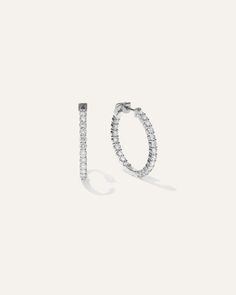 These eternity hoops, made from 14K gold, are built to endure a lifetime. Carefully chosen lab-grown round diamonds adorn both the inner and outer edges of the hoops, enhancing their brilliance and sparkle. Featuring a secure push-back closure, you can wear these stunning earrings with confidence every day.  | Quince | Women's 14K Gold Lab Grown Diamond Inside Outside Hoop Earrings in White Gold Helzberg Diamonds, Brilliant Earth, Inside Outside, Stunning Earrings, Quince, Lab Grown, Lab Grown Diamonds, Diamond Jewelry, Round Diamonds