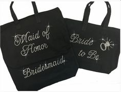 two bridesmaid bags with the words maid of flower to be written on them