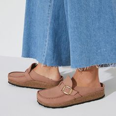 Buckley Nubuck Leather Birkenstock Buckley Outfit Women, Casual Fall Mules With Buckle Closure, Casual Suede Mules With Cork-bed Midsoles, Casual Fall Clogs With Leather Footbed, Casual Clogs With Leather Footbed For Fall, Casual Leather Footbed Clogs For Fall, Suede Slip-on Clogs For Workwear, Suede Clogs With Leather Sole For Work, Leather Clogs With Buckle Closure For Fall