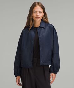 The Glossy Finish On This Coachs Jacket Adds An Irresistible Shimmer To The Day. Designed In An Oversized Fit, Use The Cinchable Hem To Adjust The Shape On The Go. Designed For Casual. Oversized Fit Is Purposefully Large With Exaggerated Proportions. Size Down If You Prefer A Slimmer Fit. Zippered Hand Pockets With Hidden Phone Sleeve. Zippered Interior Pockets. Cinchable Hem. | Cropped Coach's Jacket Coach Jacket Woman, Fall Athleisure, Fall Activewear, Fall Style Guide, Fall Denim, Athleisure Fashion, Coach Jacket, Fashion Advertising, Tennis Dress