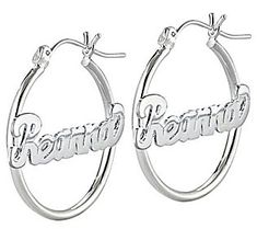 Join the hoopla! Put your name front and center on a pair of sterling silver hoop earrings. There's no mistaking who has timeless taste when you own your look.  Once this item is added to your Shopping Cart, you will be prompted to enter up to eight letters for personalization. Personalized Sterling Silver Hoop Jewelry, Personalized Round Silver Earrings, Custom Name Silver Hoop Earrings For Anniversary, Custom Name Silver Hoop Jewelry, Personalized Small Hoop Silver Jewelry, Personalized Round Sterling Silver Earrings, Silver Small Hoop Earrings With Custom Name, Personalized Sterling Silver Hoop Earrings, Personalized Silver Hoop Jewelry