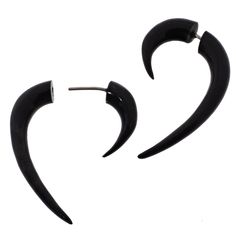 two pairs of black acrylic earrings on a white background with clippings