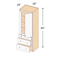 the measurements for an armoire cabinet with drawers