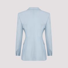 Gabriela Hearst Stone Blue Silk Gavin Blazer. Crafted in silk and virgin wool blend. Notched collar, front buttoned fastening, double breast design, side flap pockets, long sleeves, buttoned cuffs, straight hem, fully lining. Fitted Double-breasted Suits With Long Sleeves, Suits With Concealed Placket And Long Sleeves, Office Suits With Long Sleeves And Concealed Placket, Office Suits With Concealed Placket, Semi-formal Double-breasted Long Sleeve Suits, Elegant Long Sleeve Suit With Double Button Closure, Elegant Suits With Double Button Closure, Elegant Long Sleeve Suits With Double Button Closure, Long Sleeve Suits With Double Button Closure For Office