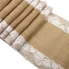 four pieces of burlock with white lace on them sitting next to each other