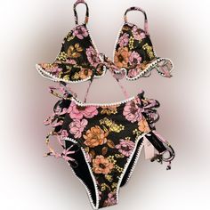 Victoria’s Secret Floral Metallic Shimmer Bikini Set. Top Is A Small, Bottoms Are X-Small. Brand New Never Worn Pink Swimwear For Vacation Party, Floral Print Swimwear For Vacation Party, Pink Floral Print Tie-side Swimwear, Black Floral Print Swimwear For Party, Pink Printed Party Swimwear, Victoria's Secret Pink Triangle Top Swimwear, Victoria's Secret Beachwear For Vacation, Victoria's Secret Tie-side Bottom Swimwear For Vacation, Victoria's Secret Triangle Top Swimwear For Vacation