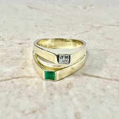 CLEARANCE - 40% OFF! Fine vintage 18 karat yellow gold Toi Et Moi (French for You And Me) ring featuring a natural square emerald weighing approximately 0.15 carat, and a princess cut diamond weighing approximately 0.20 carat. The diamond is appreciated G-H color, SI1 clarity. Circa 1980. This ring weighs 10.4 grams. Size 7-7.25 US / O-O 1/2 UK / 55 FR. > Resizing not included. This ring can be resized to fit most fingers. Please contact us for details. Resized rings are final sale. Free resizin Formal Princess Cut Emerald Ring, Gold Princess Cut Emerald Ring Fine Jewelry, Yellow Gold Emerald Ring With Princess Cut For Promise, May Birthstone Princess Cut Emerald Ring In Yellow Gold, Yellow Gold Emerald Princess Cut Promise Ring, Gold Princess Cut Emerald Ring, Luxury Yellow Gold Princess Cut Emerald Ring, Edwardian Style Engagement Ring, Smoky Quartz Jewelry