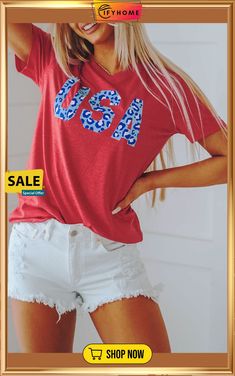 Vintage Washed Cheetah Usa Graphic Tee Casual Tops For 4th Of July, Casual Stretch Tops For 4th Of July, Relaxed Fit Leopard Print Top For Summer, Leopard Print Top With Letter Print For Summer, Red Patriotic Top For Fall, Casual American Flag Print Tops For Fall, Summer Cotton Leopard Print Tops, Casual Flag Print Tops For Fall, Casual Tops With Flag Print For Fall