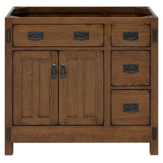 a wooden cabinet with two doors and drawers