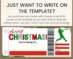 a christmas ticket with the text, just want to write on the template? you're going to