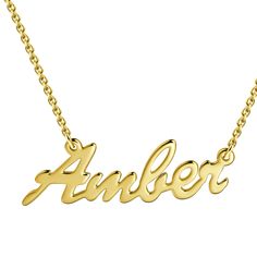 Every stylish woman should have a Custom Nameplate Necklace in their jewelry box. Not only do they look fashionable, but they look gorgeous on their own or layered up. This particular style features a font that is easy to read and that has a beautiful flow to it. The colors are all neutral metallics, which makes them very versatile. All of our name necklaces have a polished surface so that they gleam beautifully in the light. If you are on the hunt for a thoughtful gift for a loved one, this wou Gold Necklace With Name, Pure Gold Necklace, Necklaces Name, Name Necklace Silver, Sparkly Necklace, Evil Eye Necklace Gold, Name Necklaces, Gold Name Necklace, Nameplate Necklace