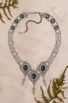 Chateau Necklace - Twilight Blue - Antiqued Silver - Rabbitwood & Reason - photo: La Candella Weddings Antique Filigree, Gift Wrapping Services, Frame Set, Jewelry Patterns, Collar Necklace, Repeating Patterns, Antique Brass, Jewelry Pieces, Antique Silver