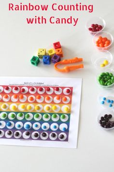 rainbow counting with candy on the table