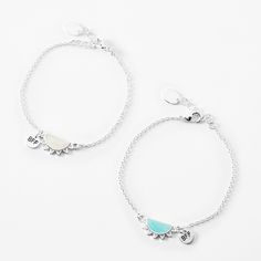 Just like the sun that rises every day, you can always count on your bestie! Celebrate your friendship with this unique silver-tone set that includes one bracelet for you and one for her, each featuring half of the sun plus a little "BFF" charm. Pack Size: 2 Length: 6" + extender Closure: Lobster clasp Material: Metal - Claire's Best Friends Split Sun Chain Bracelets - 2 Pack Adjustable Silver Bracelet With Sun And Moon Design, Trendy Personalized Silver Friendship Bracelets, Silver Friendship Bracelets For Best Friend Gift, Silver Sterling Bracelets For Best Friend Gift, Nickel-free Silver Friendship Bracelet, Silver Sterling Silver Bracelet For Best Friend, Trendy Silver Hypoallergenic Friendship Bracelets, Silver Metal Bracelets With Moon Charm, Silver Metal Bracelet With Moon Charm