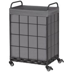 a gray plastic trash can on wheels