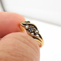 Vintage 14k Gold Sapphire Seed Pearl Ring Sz 7.25. - Etsy Sapphire Vintage Ring, Sapphire And Pearl Engagement Ring, Pearl And Sapphire Ring, Vintage Rings Antiques, Antique Rings Vintage, Vintage Sapphire Ring, Seed Pearl Ring, Indian Rings, Antique Style Rings