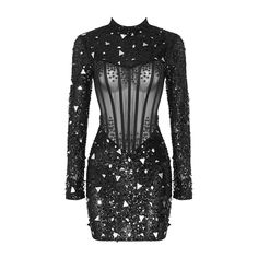 Be the star of every occasion in this elegant bodycon dress. Crafted from mesh and embellished with shining rhinestones, this chic long-sleeve mini dress is the perfect choice for a high-fashion look. Let its sophisticated shimmer and timeless silhouette speak for themselves and you without ever saying a word. Color: Black Style: Sexy & Club Sleeve Style: Regular Sleeve Length: Long Sleeve Neckline: Half high collar Material: Polyester Dresses Length: Above Knee, Mini Decoration: Faux Diamonds Closure Type: zipper Elegant Bodycon Dress, Beaded Party Dress, High Fashion Looks, Mesh Bodycon Dress, Bodycon Fashion, Black Bodycon Dress, Polyester Dress, Sequin Mini Dress, Solid Dress