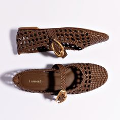 Our most comfortable flat yet, our newest Verona mary-jane takes cues from a Shakespearean romance. In an intricate woven macrame—and a sweet new heart buckle at the ankle strap—this rich brown pair is a breath of fresh air this Spring. Burnt umberKid skin leatherClosed round toeFinely crafted leather sole for support, durability, and comfortInsole with memory foam cushion and hot stamp logoPeel off the protector before using your shoe Handmade in Brazil Woven Macrame, Hot Stamp, Stamp Logo, Woven Shoes, Burnt Umber, New Heart, The Protector, Boutique Sales, Jennifer Fisher