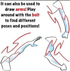 an image of a cartoon character pointing at another person's hand with the caption it can also be used to draw arms play around with the bolt to find different poses and positions