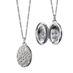 Monica Rich Kosann Jewelry - FLORAL OVAL LOCKET IN SILVER | Manfredi Jewels Oval Locket Necklace, Sterling Silver Locket Necklace, Buy Earrings Online, Personalized Charm Necklace, Custom Charm Bracelet, Earrings Outfit, Monica Rich Kosann, Silver Locket Necklace, Picture Locket