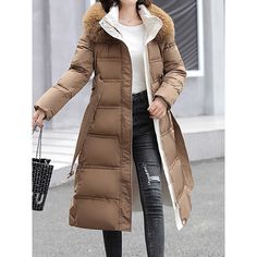 Season:Winter,Fall; Fabric:Polyester; Sleeve Length:Long Sleeve; Look After Me:Machine wash; Gender:Women's; Style:Street Style,Casual; Elasticity:Micro-elastic; Occasion:Going out,Street,Vacation,Daily Wear; Outerwear Length:Long; Placket:Zipper; Fit Type:Regular Fit; Function:Breathable,Warm; Pattern:Plain; Design:Faux Fur Trim,With Belt,Pocket; Neckline:Hoodie; Outerwear Type:Winter Coat,Coat,Parka; Front page:FF; Listing Date:09/19/2023; Production mode:External procurement; Print Type:non-p Oversized Korean Fashion, White Jacket Women, Long Winter Coats Women, Long Puffer Jacket, Casual Outwear, Parka Women, Long Puffer Coat, Windproof Jacket, Long Winter Coats