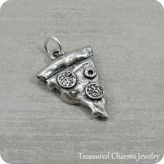 Pizza Charm - Silver Pepperoni Pizza Charm for Necklace or Bracelet Pizza Gifts, France Photos, Large Hole Beads, Charm Pendant Necklace, Pandora Bracelet, Pepperoni Pizza, Beaded Dangles, Bead Necklace, Silver Charms